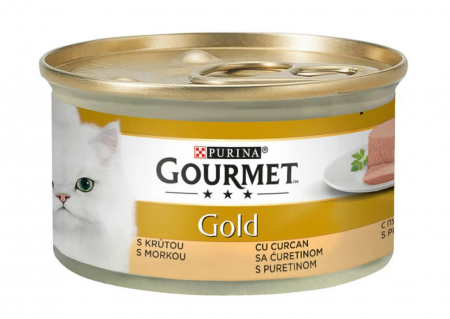 PISICI - PURINA Gourmet Gold Mousse, Curcan, conservă hrană umedă pisici, (pate), 85g