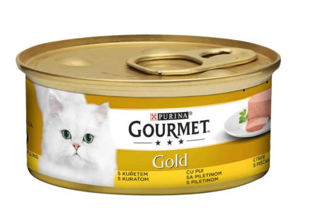 Pisica adulta - PURINA Gourmet Gold Mousse, Pui, conservă hrană umedă pisici, (pate), 85g