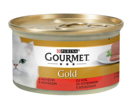 PISICI - PURINA Gourmet Gold Mousse, Vita, conservă hrană umedă pisici, (pate), 85g