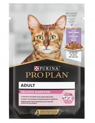 PISICI - Purina Pro Plan Delicate digestion, Hrana umeda pentru pisici adulte, Curcan, 85g