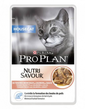 PISICI - Purina Pro Plan Housecat Nutrisavour, Hrana umeda pentru pisici, Somon in Sos, 85g