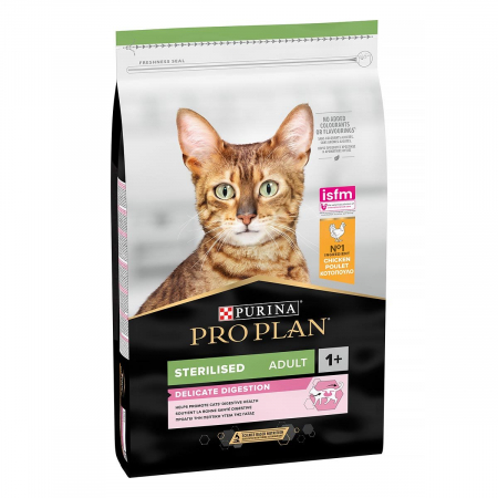 Hrana uscata pisici - PURINA Pro Plan Sterilised OptiDigest, Pui, hrană uscată pisici sterilizate, 10kg