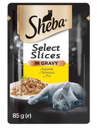 Pisica adulta - Sheba Select Slices, Pui, plic hrană umedă pisici, în sos, 85g