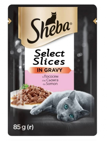 Hrana umeda pisici - Sheba Select Slices, Somon, plic hrană umedă pisici, în sos, 85g