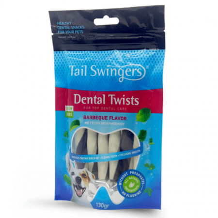 CAINI - Tail Swingers, Dental Twists, Barbeque Flavor, recompense caini, 100g
