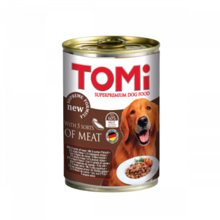 Hrana umeda caini - Tomi, Hrana umeda pentru caine adult, 5 feluri de carne, conserva 400g