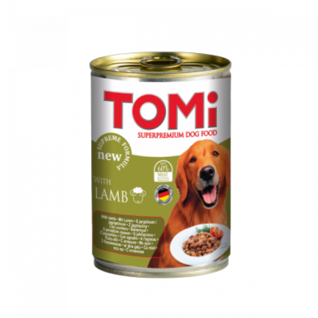 Hrana umeda caini - Tomi, Hrana umeda pentru caine adult, miel, conserva 400g