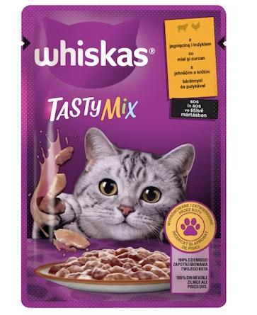PISICI - Whiskas, plic hrana umeda pentru pisici adulte tasty mix, Miel si Curcan in sos, 85g