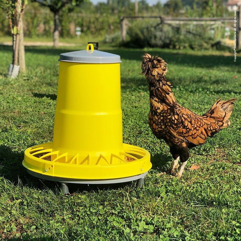 Hrănitoare din plastic cu grilă pentru prevenirea risipei 12 kg (galben) cu picioare [7]
