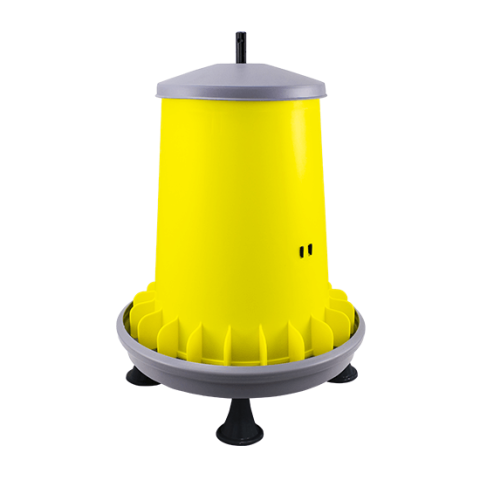 Păsări de curte - Hrănitoare din plastic cu grilă pentru prevenirea risipei 20 l (galben) cu picior