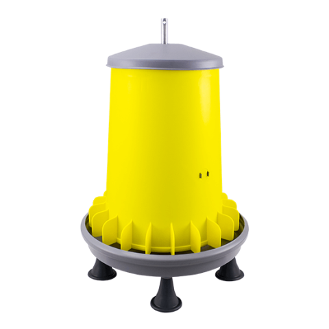 Păsări de curte - Hrănitoare din plastic cu grilă pentru prevenirea risipei 20 l (galben) cu picior