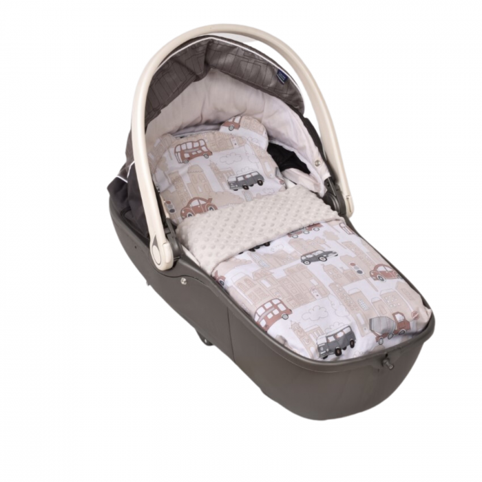 Lenjerie 2 piese cosulet si landou model dinozauri si plus bleuLenjerie 2 piese cosulet si landou model masinute si plus gri [2]