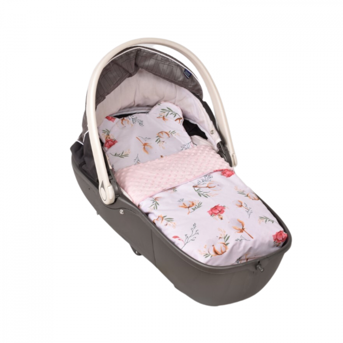 Lenjerie 2 piese cosulet si landou model flori de bumbac si plus roz [2]