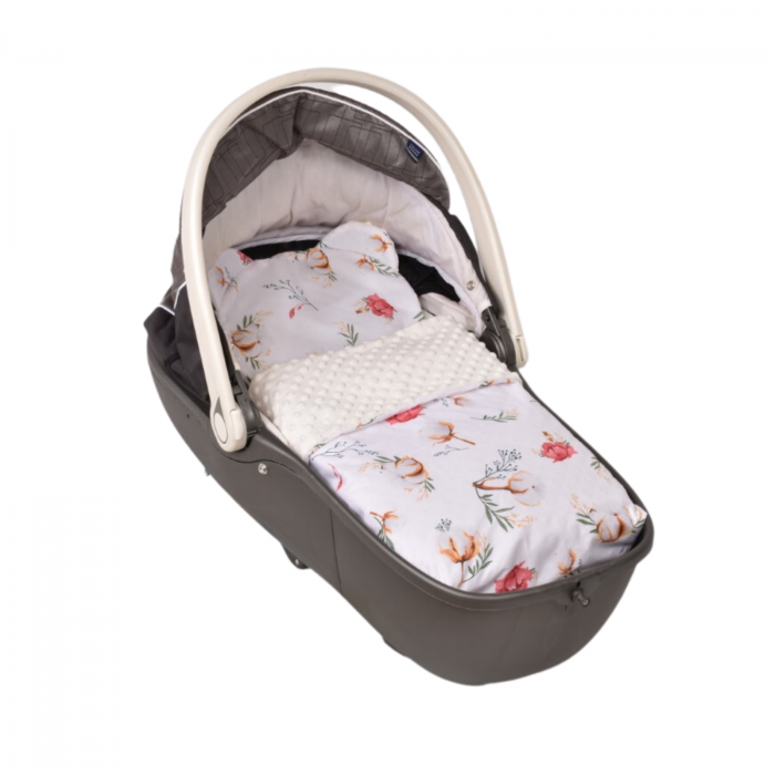 Lenjerie 2 piese cosulet si landou model flori de bumbac si plus crem [2]