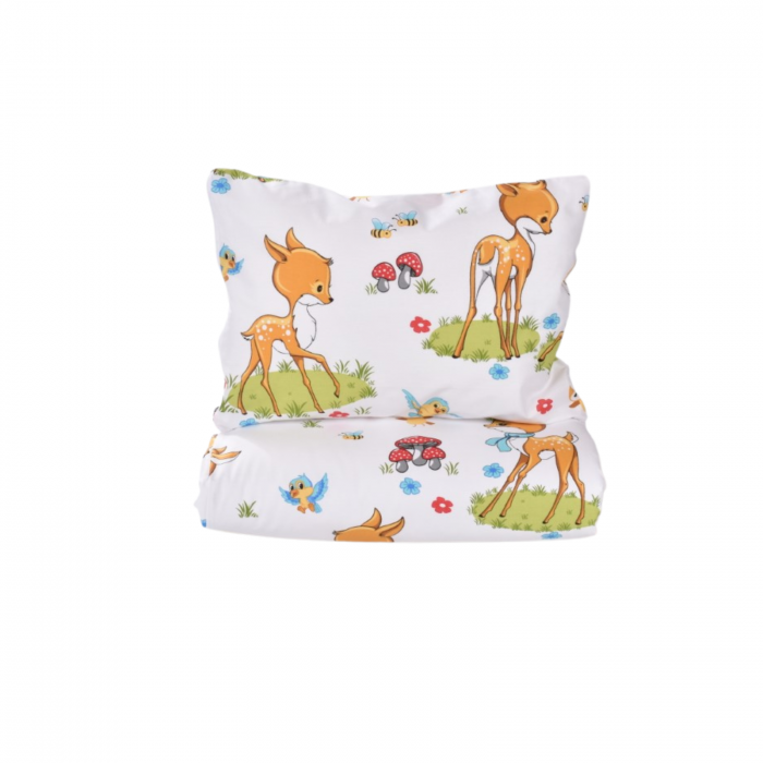 Lenjerie 3 piese model Caprioare  + Protectie impermeabila patut 120x60 cm [2]
