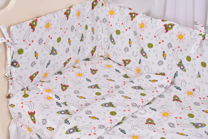 Lenjerie 3 piese model Rachete + Protectie impermeabila patut 120x60 cm [4]