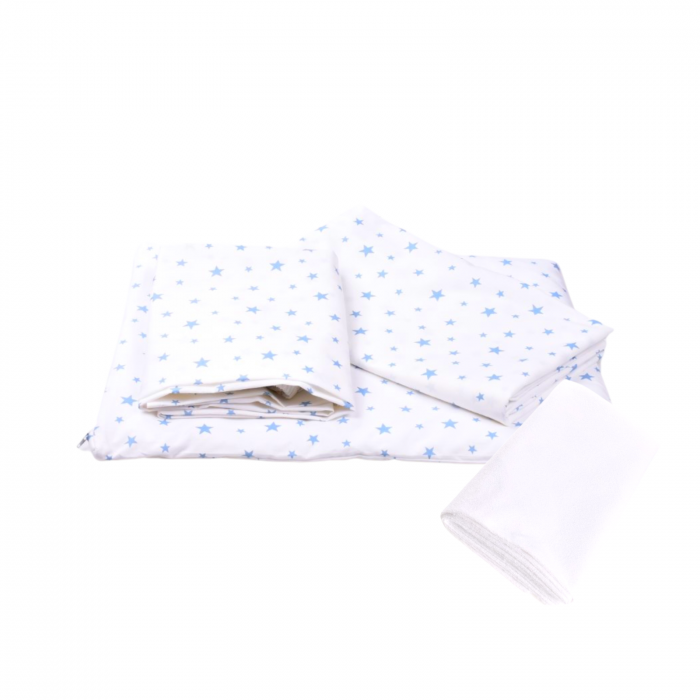 Lenjerie 3 piese model Stelute bleu + Protectie impermeabila patut 120x60 cm [2]