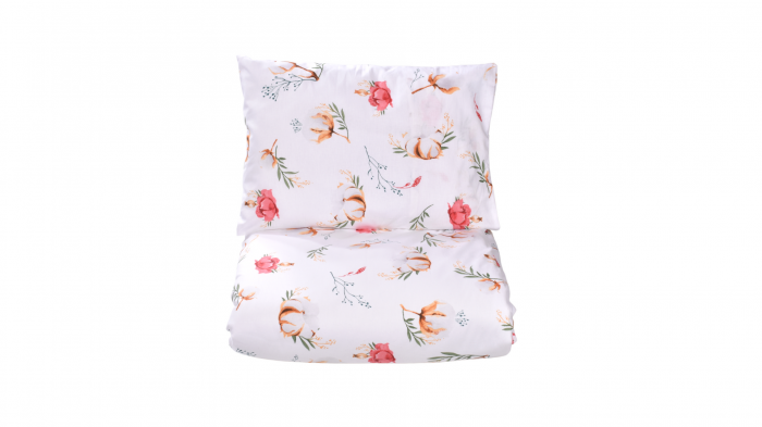 Lenjerie 3 piese model Flori de bumbac + Protectie impermeabila patut 120x60 cm [2]