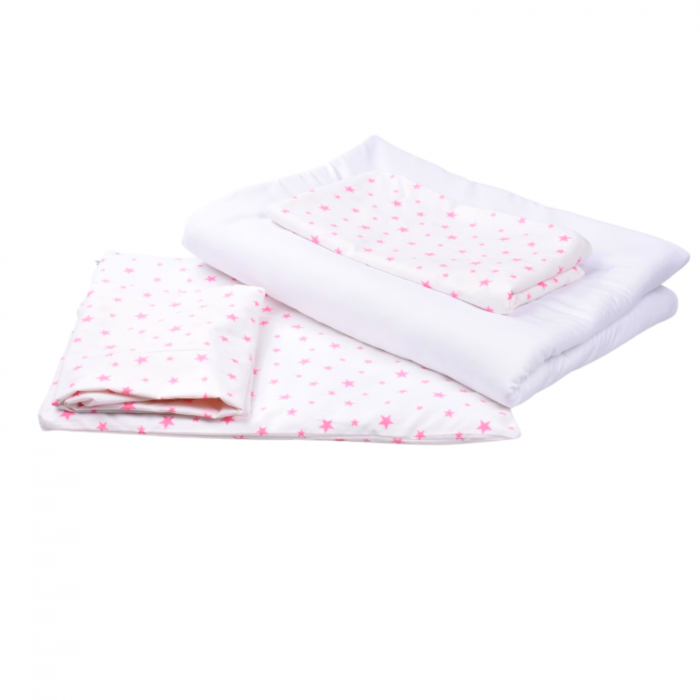 Lenjerie 5 piese patut 120x60 cm bumbac 100%, model Stelute roz [2]