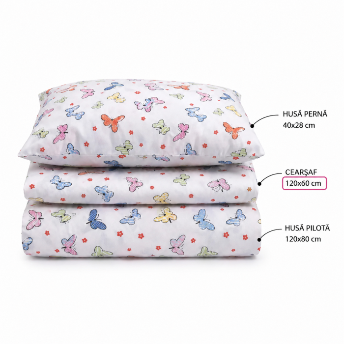 Lenjerie 5 piese patut 120x60 cm bumbac 100% model Fluturasi [3]