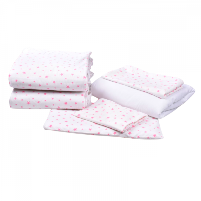 Set complet lenjerie si aparatori model Stelute roz patut 120x60 cm [2]