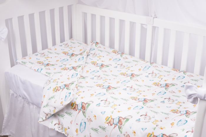 Lenjerie 6 piese patut 120x60 cm bumbac 100% model iepurasi galbeni [2]