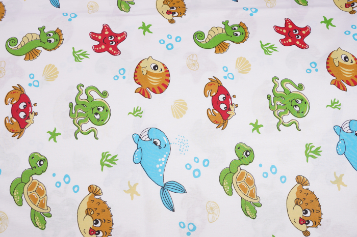 Lenjerie 6 piese patut 120x60 cm bumbac 100% model  animale acvatice [3]