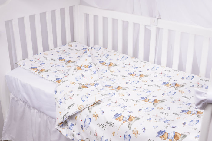 Lenjerie 6 piese patut 120x60 cm bumbac 100% model iepurasi albastru [2]