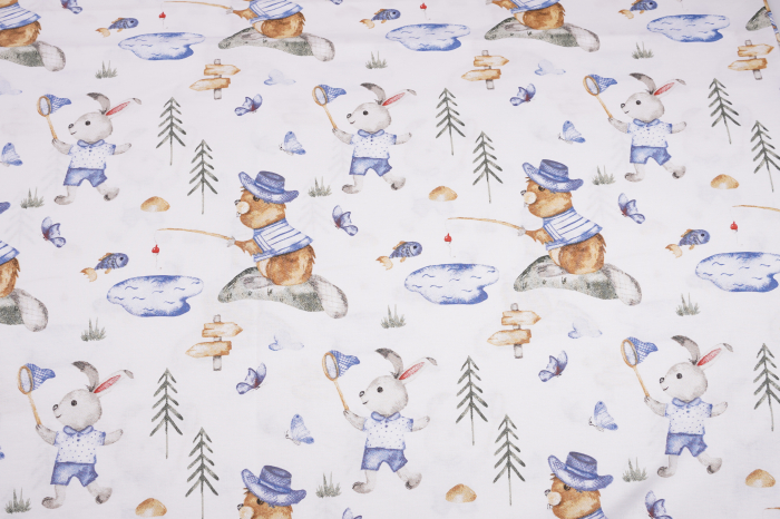 Lenjerie 6 piese patut 120x60 cm bumbac 100% model iepurasi albastru [4]