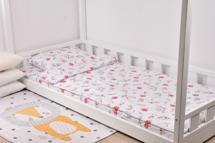 Lenjerie pat 3 piese model flori de bumbac 90x200 cm [2]
