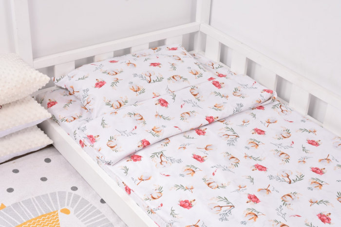 Lenjerie pat 3 piese model flori de bumbac 90x200 cm [4]