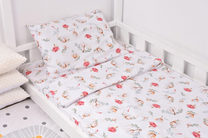 Lenjerie pat 3 piese model flori de bumbac 90x200 cm [3]