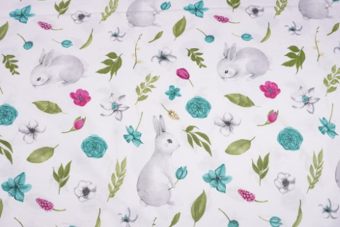 Lenjerie patut 120x60 cm, 3 piese bumbac 100% model iepurasi si flori [3]