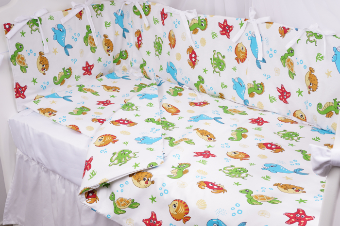 Lenjerie patut 120x60 cm, 3 piese bumbac 100% model animale acvatice [2]