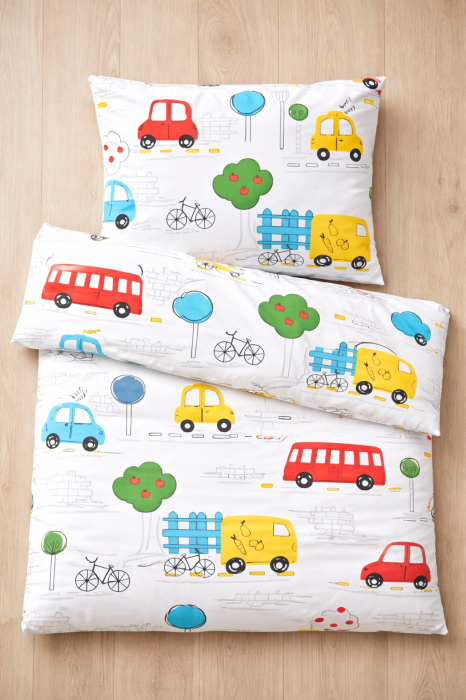 Lenjerie patut 120x60 cm, 3 piese bumbac 100% model Masinute colorate [4]