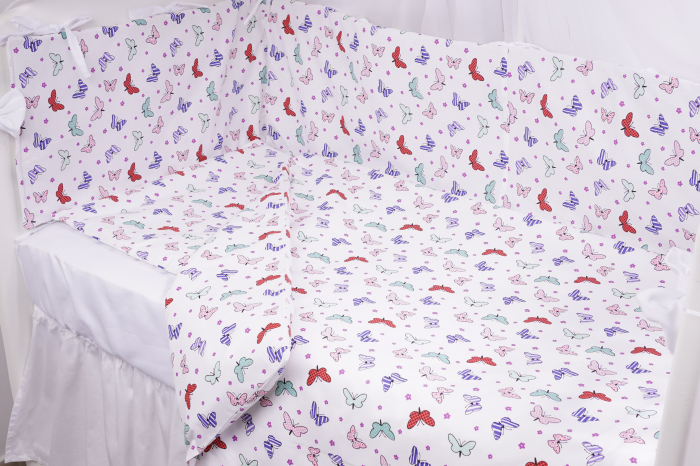 Lenjerie patut 120x60 cm, 3 piese bumbac 100% model fluturasi multicolori [2]
