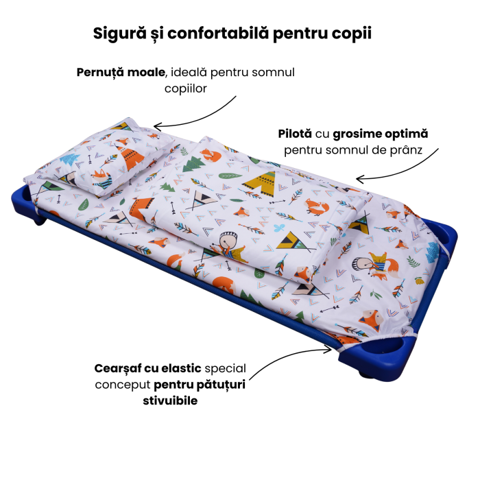 Lenjerie patut gradinita 3 piese patut stivuibil bumbac 100% model Animalute [2]