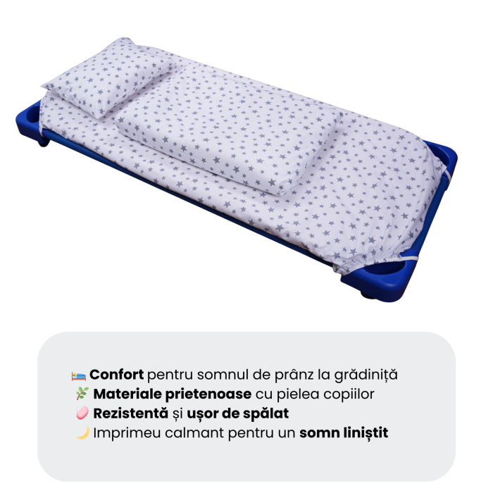 Lenjerie patut gradinita 3 piese patut stivuibil bumbac 100% model Stelute mici bleu [4]