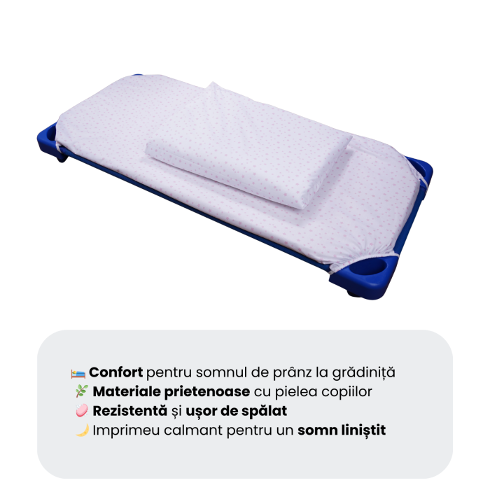 Lenjerie patut gradinita 3 piese patut stivuibil bumbac 100% model Stelute mici roz [4]
