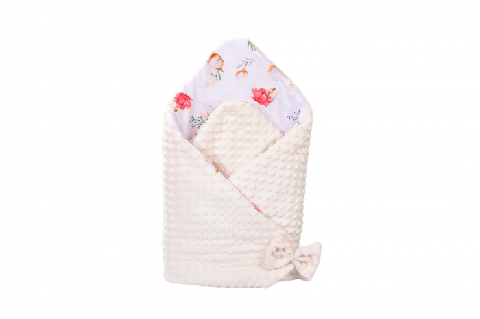Paturica de infasat Flori de bumbac si minky crem 80x80 cm [2]