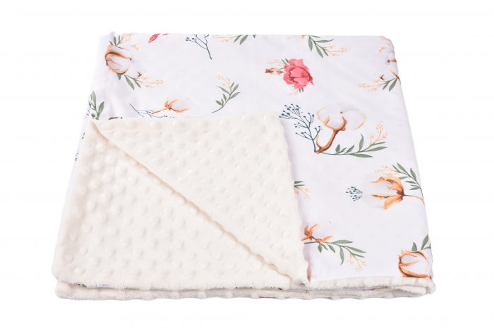 Paturica model flori de bumbac si plus minky crem 80x80 cm [2]