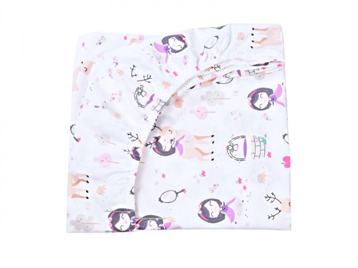 Set 3 cearsafuri alb roz si fetite + protectie impermeabila patut 90x40/50 cm [2]