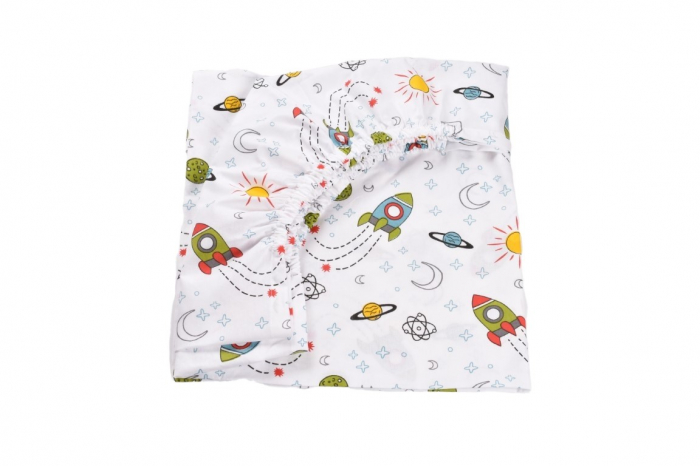 Set 3 cearsafuri alb crem si model rachete + protectie impermeabila patut 90x40/50 cm [4]