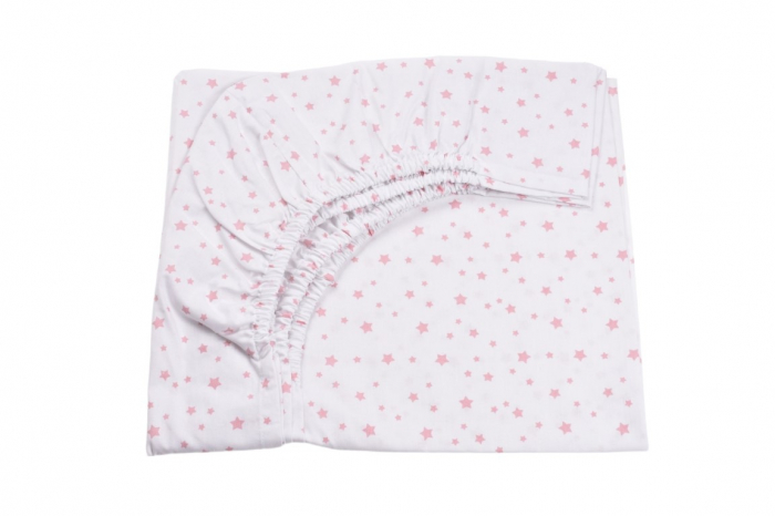 Set 3 cearsafuri alb roz si stelute roz + protectie impermeabila patut 90x40/50 cm [4]