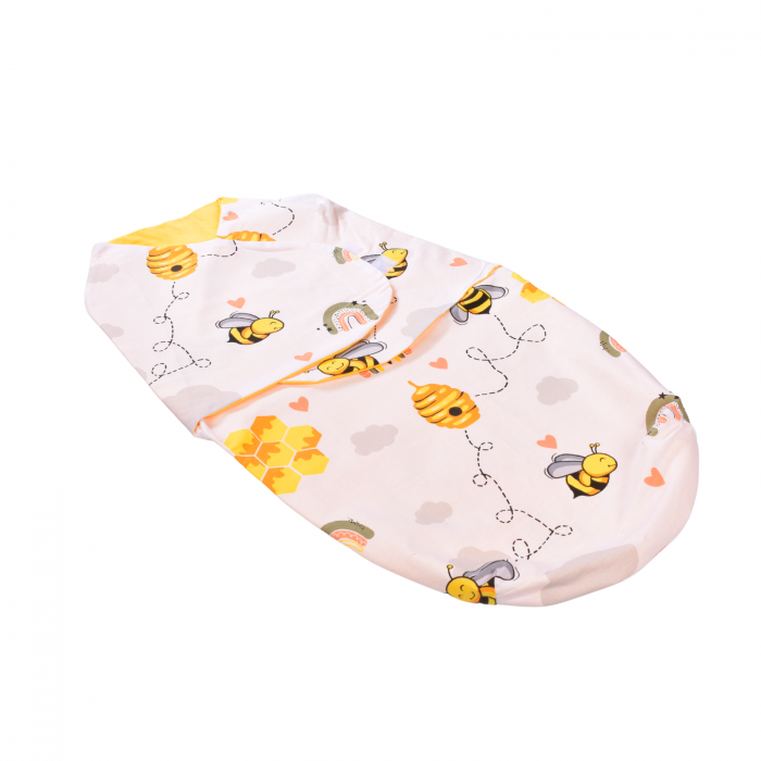 Set complet 10 piese lenjerie aparatori babynest paturica model albinute patut 120x60 cm [5]
