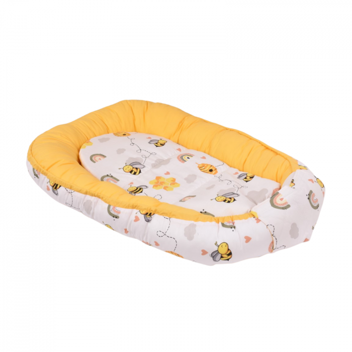 Set complet 10 piese lenjerie aparatori babynest paturica model albinute patut 120x60 cm [6]