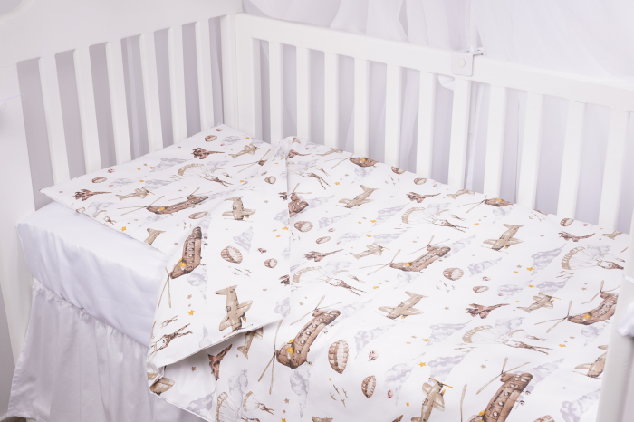 Set complet 7 piese lenjerie si aparatori patut 120x60 cm bumbac 100% model soldatei maro [2]