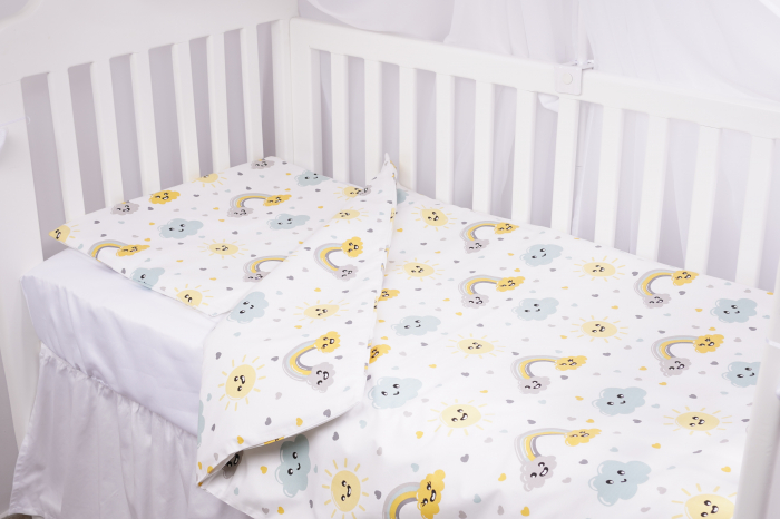Set complet 7 piese lenjerie si aparatori patut 120x60 cm bumbac 100% model curcubee si norisori [2]