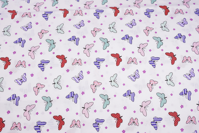 Set complet 7 piese lenjerie si aparatori patut 120x60 cm bumbac 100% model fluturasi multicolori [3]