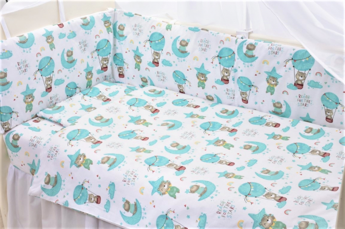 Set complet lenjerie si aparatori patut 60x120 cm Ursuleti in balon [2]